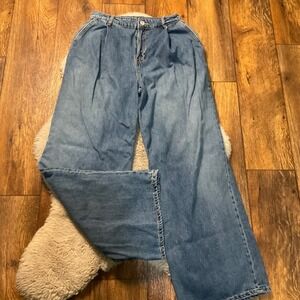 Zara Pleated Wide Leg Jeans Size 4 Womens Medium Blue Pockets Trouser
